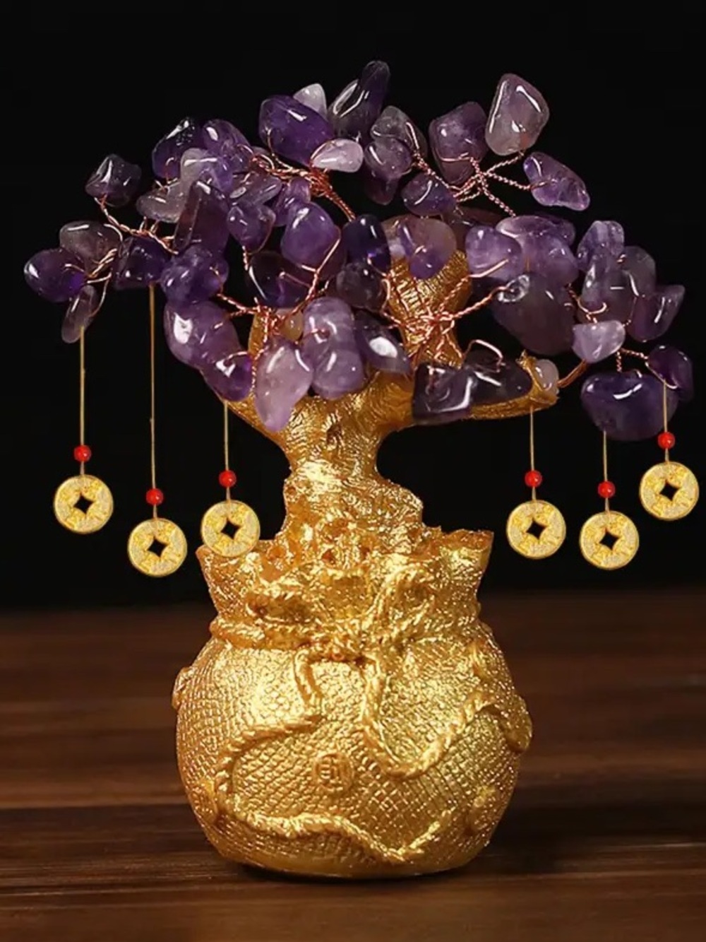 🆕New Amethyst Crystal Bonsai Money Tree with Feng Shui Decorative Pot
